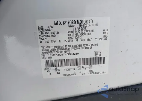 2017 Ford Explorer Xlt z USA, uszkodzony, nr VIN 1FM5K8D81HGD33210